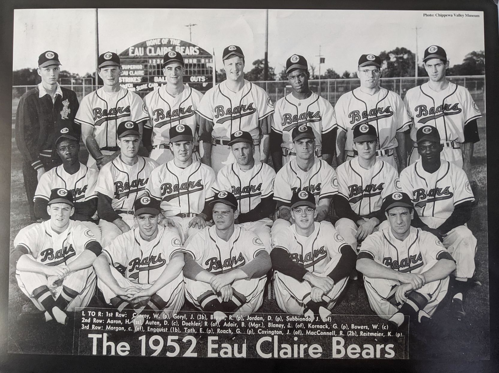Hank Aaron - 1952 Eau Claire Bears Team Photo